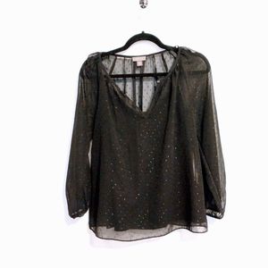 Point Sub black long sleeve blouse with polkadot pattern size xs